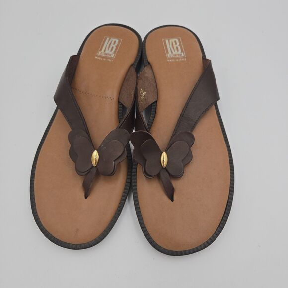 KB & Company Leather Butterfly Flip Flops Women's Size 8.5 M Brown Thongs Summer - Picture 1 of 8